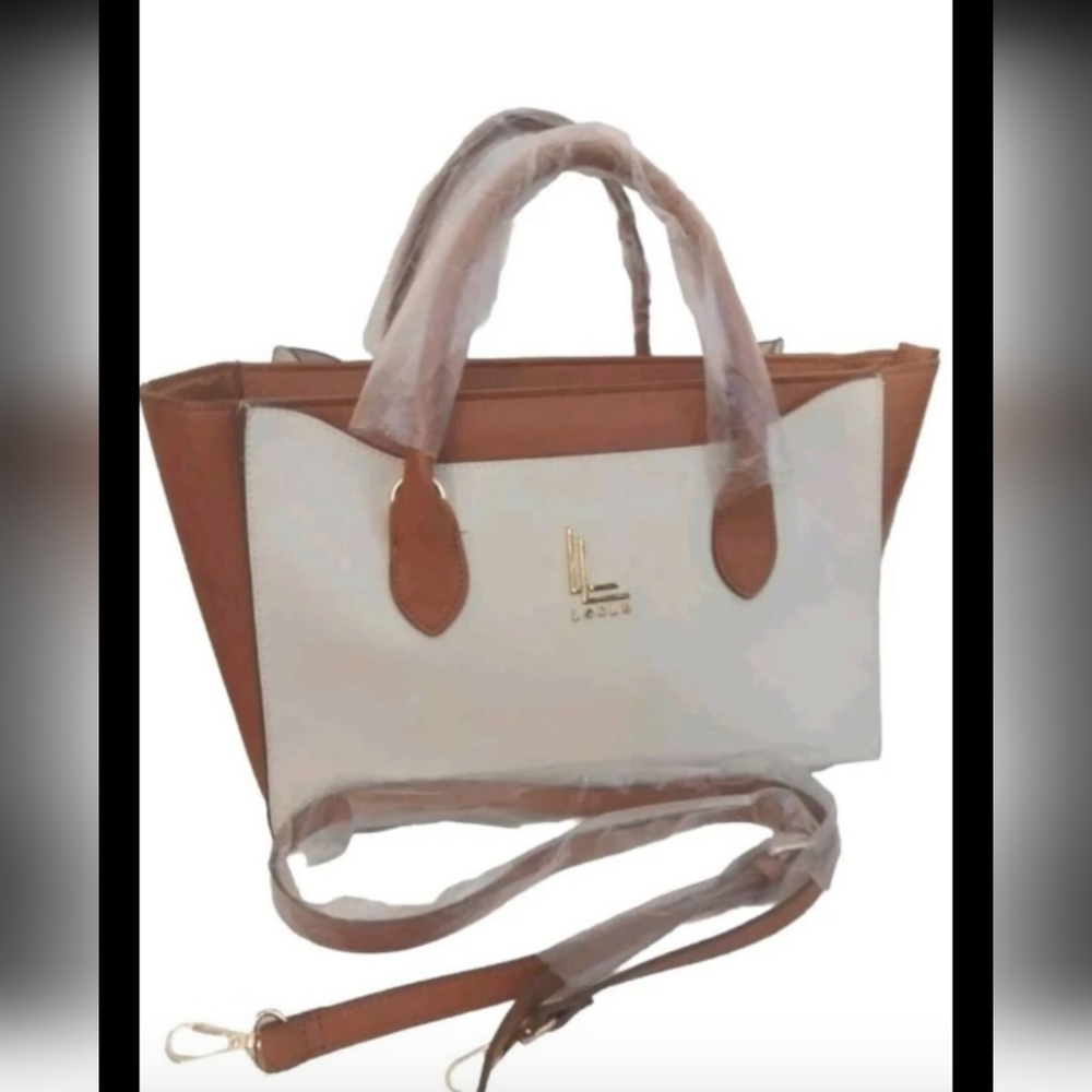 2 Pcs Loulu Biege Tan White Brown Crossbody Women Purse Shoulder Bag Leather